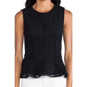 Joie Heavy Cotton Lace Shian Peplum Black Fully Lined Tank Top Size XS